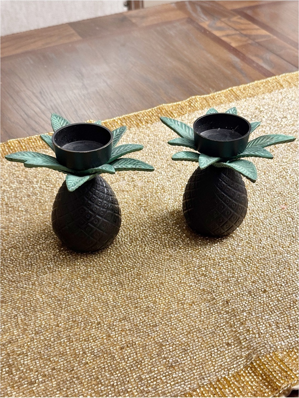 🍍 Vintage Cast Metal Pineapple Tealight Candle Holders – Set of 2